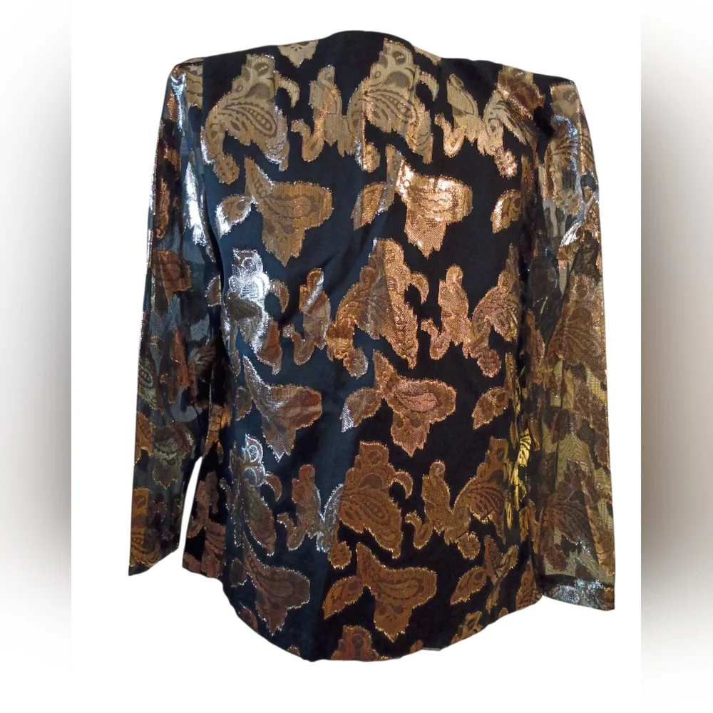 David Rose Vtg Black and Gold Floral Blazer Sm - Picture 12 of 15